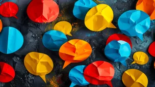 Colorful paper speech bubbles.