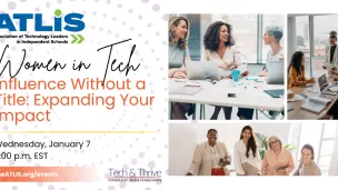 Women in Tech: Influence Without a Title: Expanding Your Impact event graphic with photos of diverse women.