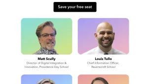 Four headshots of presenters for the School Leaders Innovation Forum.