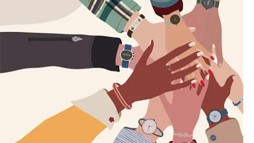 An illustration of hands layered over each other.