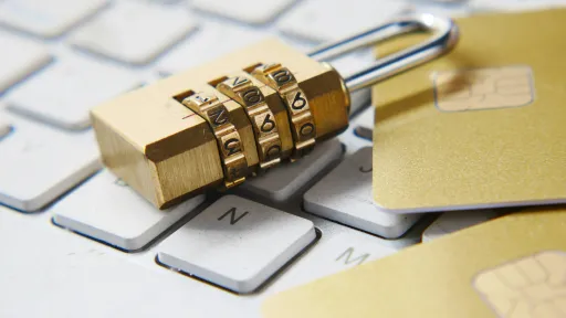 Photograph of a lock on a computer keyboard.
