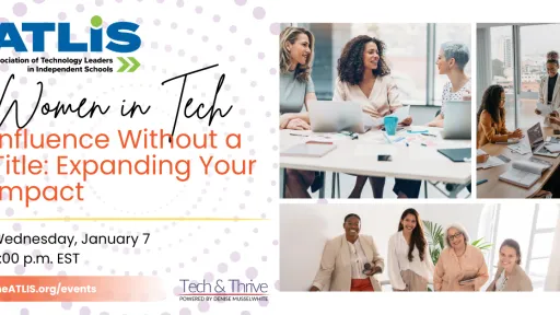 Women in Tech: Influence Without a Title: Expanding Your Impact event graphic with photos of diverse women.