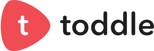 Toddle logo: red rounded triangle with a white "t", and the word "toddle" in grey text.
