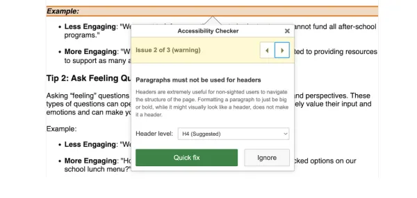 An accessibility checker running on a document.